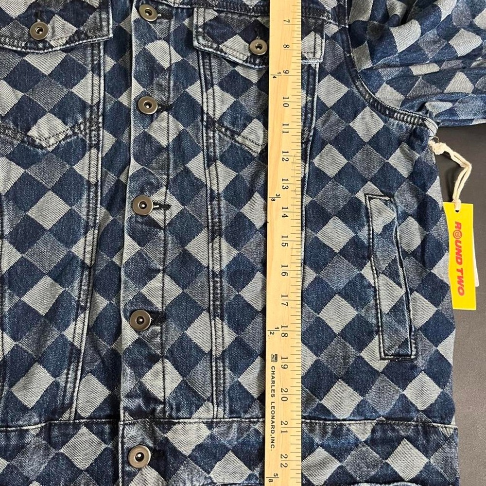 Round Two Diamond Checkerboard Denim Trucker Jacket - Picture 7 of 8